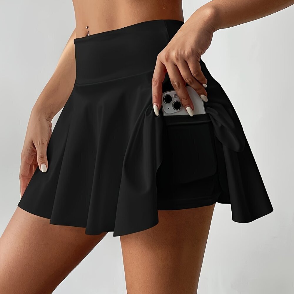 Black High Waist Athletic Skort 2-in-1 Shorts Phone Pocket XXL